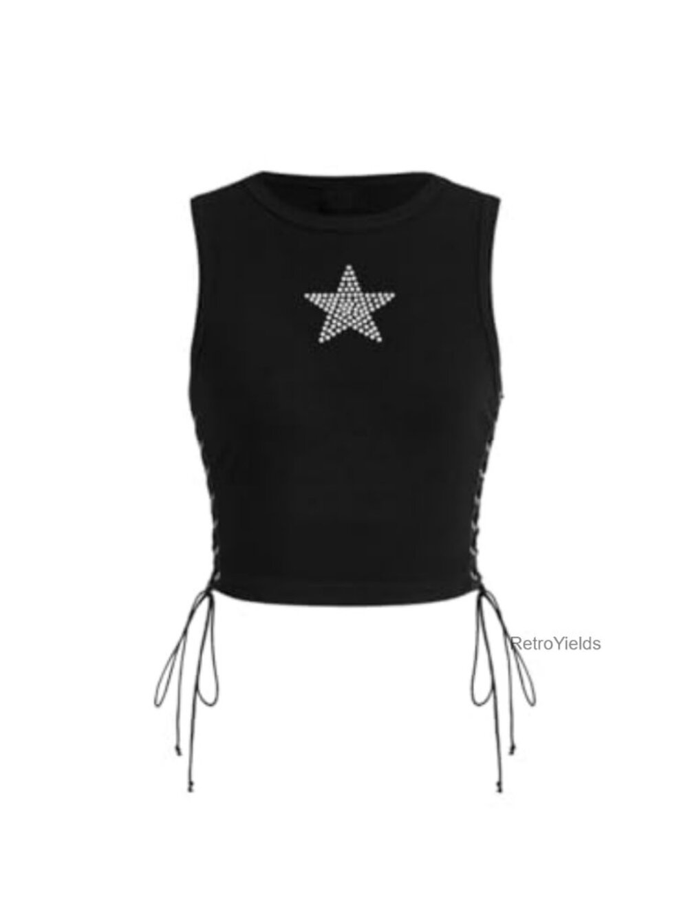 Sleeveless Rhinestone Lace Up Crop Top Tank